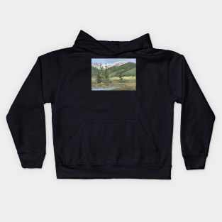 Mountains and Trees Oil on Canvas Kids Hoodie